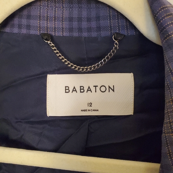 Aritzia Babaton Samuel blue gray double-breasted plaid blazer size 12 - Picture 7 of 16